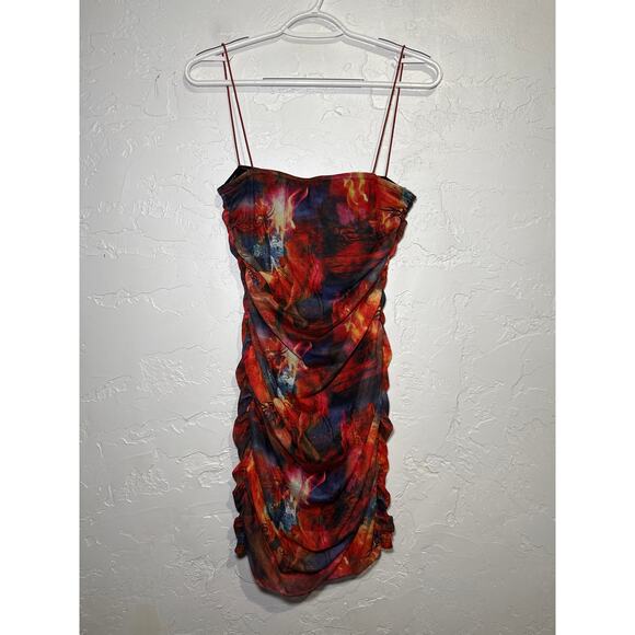 NWT Prettylittlething multin sheer lined‎ ruched bodycon dress womens 6 festival - Picture 5 of 9